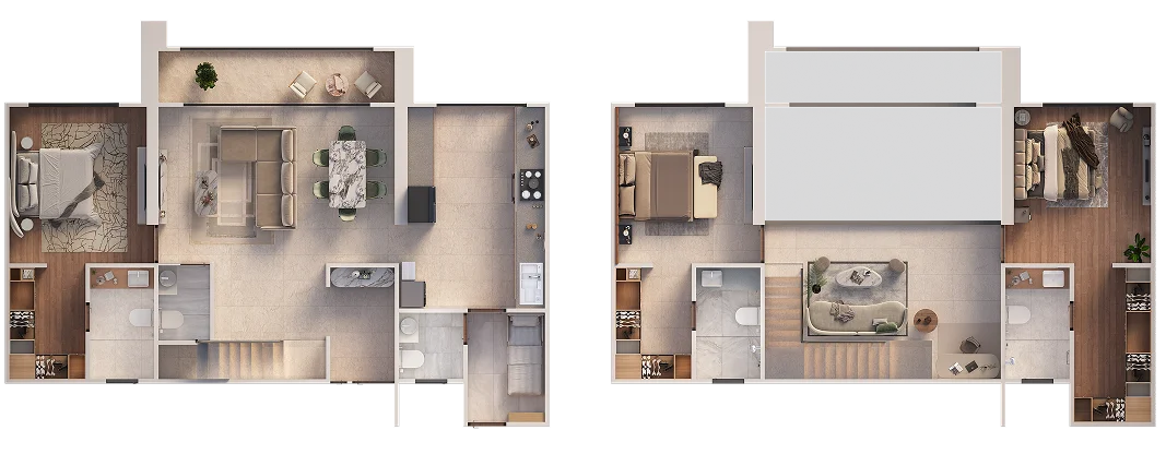 2 BHK + 2 BHK Simplex Floor Plan